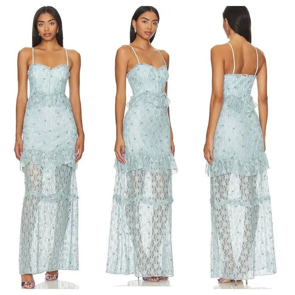 MAJORELLE Aisling lace tiered Gown dress in Baby Blue Size‎ S